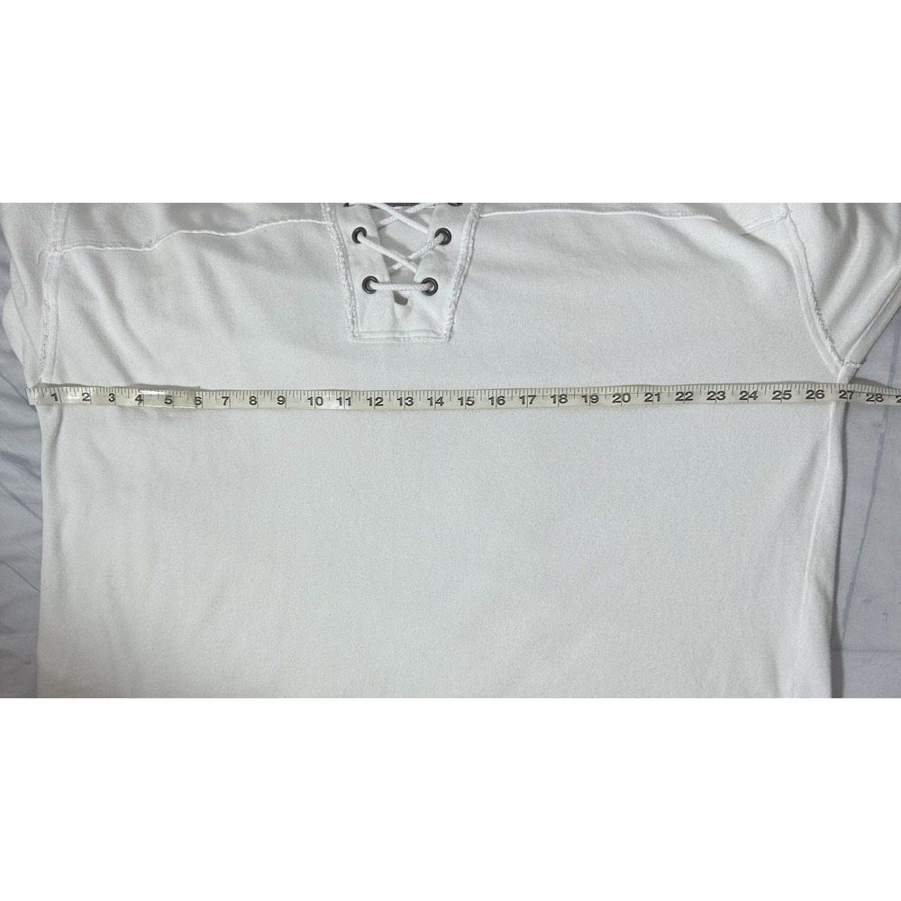 Aerie Hoodie Womens XS White Lace Up V-Neck Pullover Long Sleeve Relaxed Cotton - Picture 5 of 9